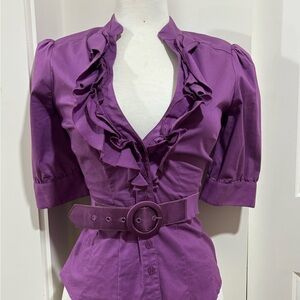 Vintage Bebe Purple Ruffle Blouse with Belt